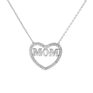 Heart and Mom Sterling Silver and CZ Stone Necklace