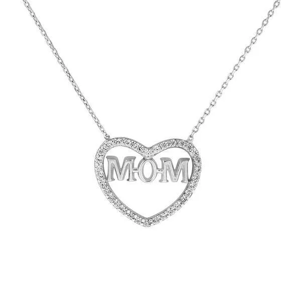 Heart and Mom Sterling Silver and CZ Stone Necklace