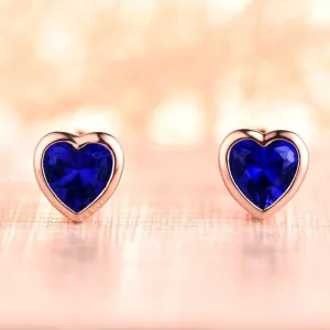 Heart Sapphire Earrings- 14K Rose Gold Vermeil