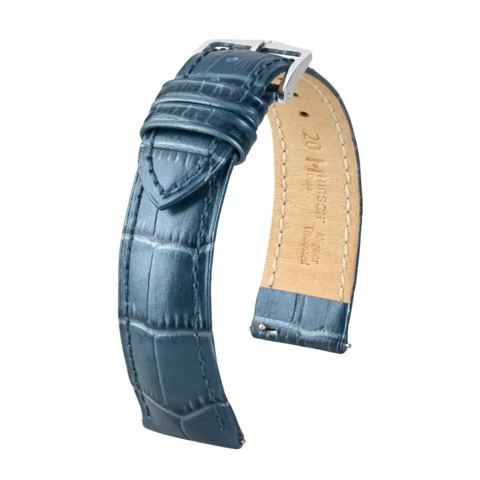 Hirsch DUKE METALLIC Calf Watch Strap in METALLIC BLUE