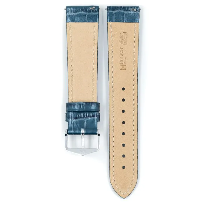 Hirsch DUKE METALLIC Calf Watch Strap in METALLIC BLUE