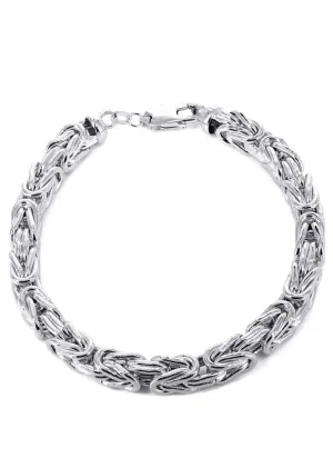 Italian Mens Semi Solid Byzantine Bracelet 10K/14K White Gold