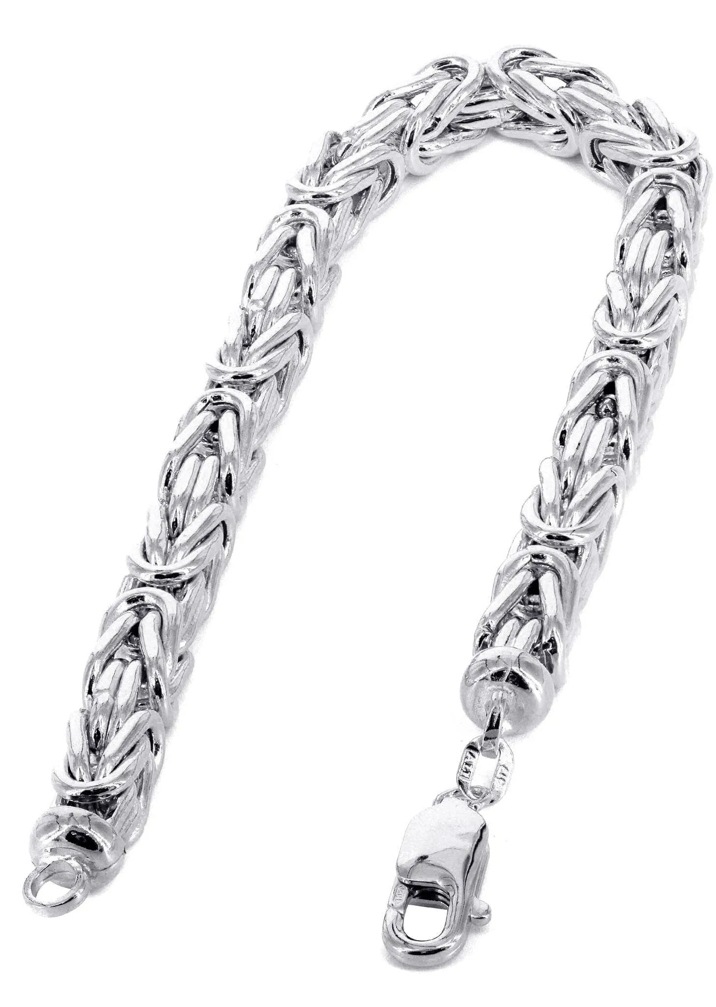 Italian Mens Semi Solid Byzantine Bracelet 10K/14K White Gold