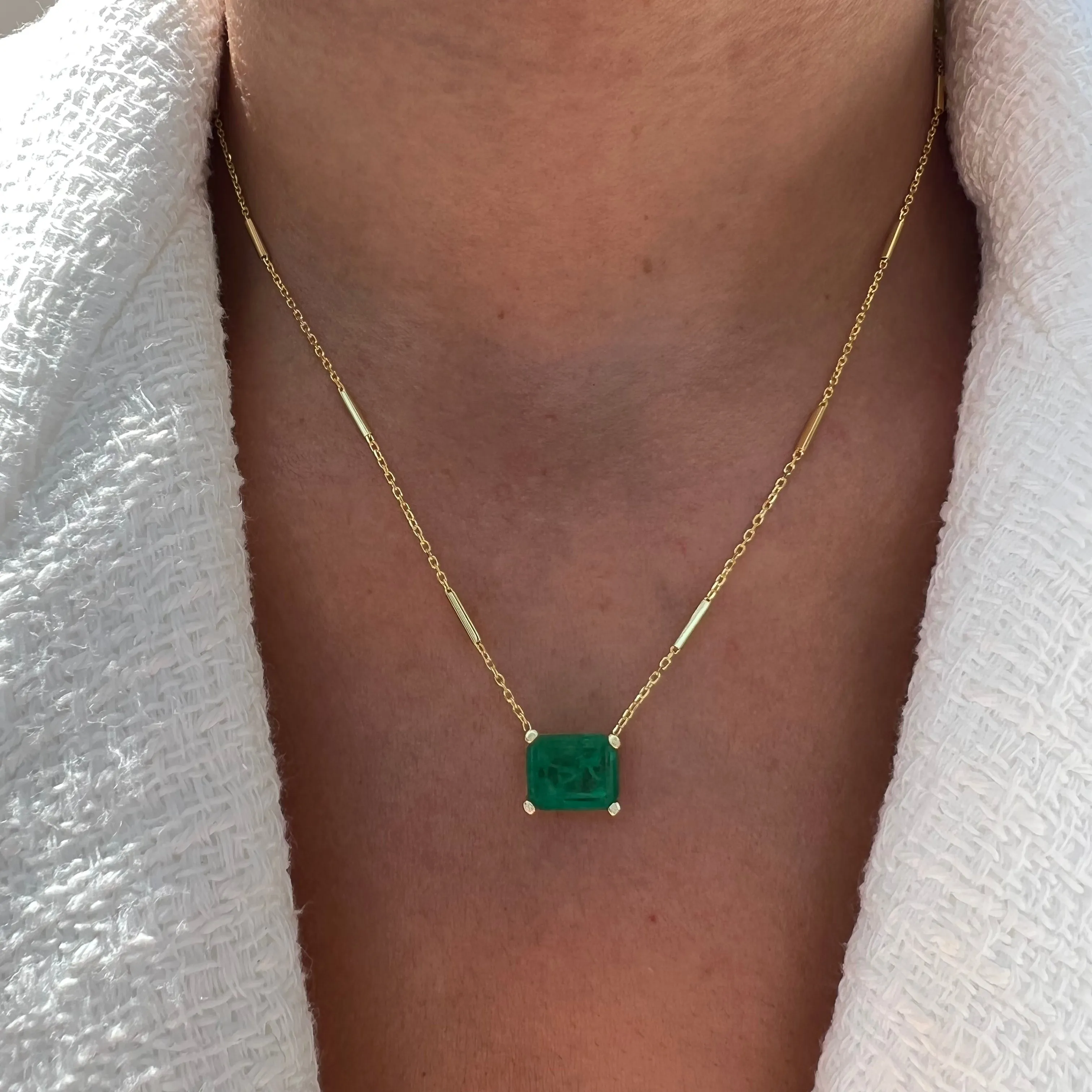 “Ivy” silver gold plated rectangular emerald necklace