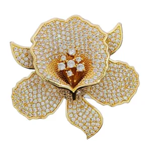 Jewelblings Gorgeous Full Pave Cubic Zircon Gold Iris Orchid Brooches Lily Floral Pin for Women Fashion Dress Gown Outfit Occasion Jewelry