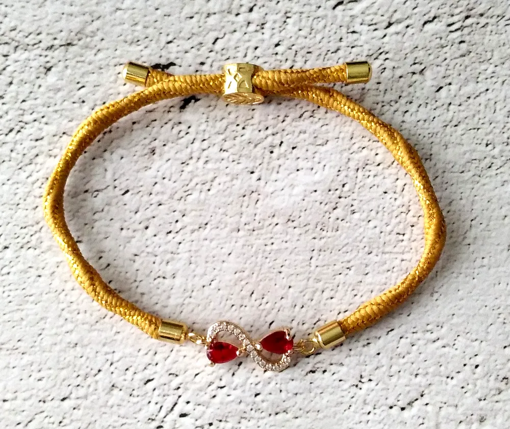 Kelly Lucky Red Infinity Loop Metallic Corded Slider Bracelet