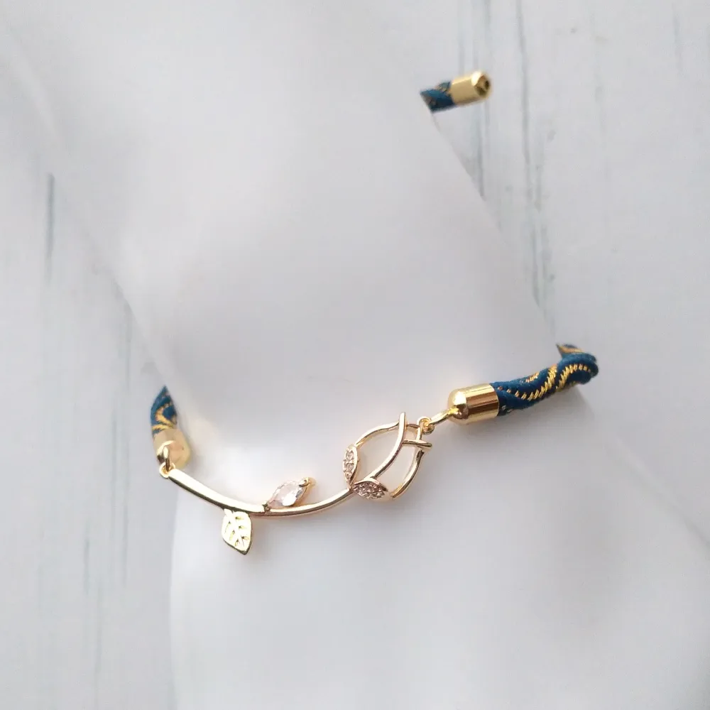 Kelly Moonstone Rose Metallic Corded Slider Bracelet