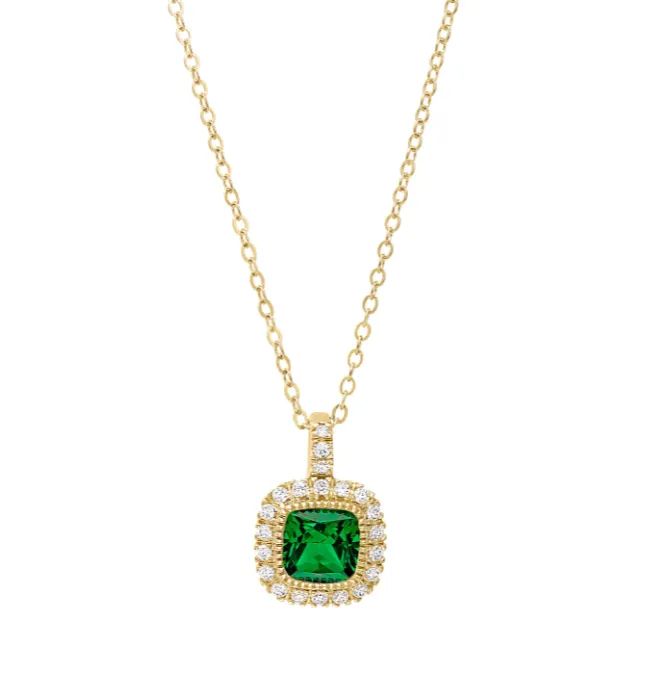 Kelly Waters Simulated Emerald & CZ Halo Necklace (SI3342)