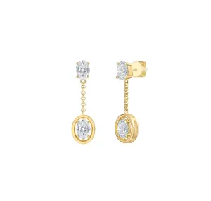 Lab Grown 2.00ctw Oval Drop Diamond Frame Earrings E-03746WHT