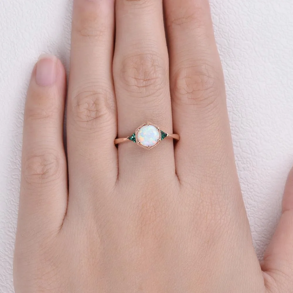 Lab Opal & Emerald Rose Gold Ring