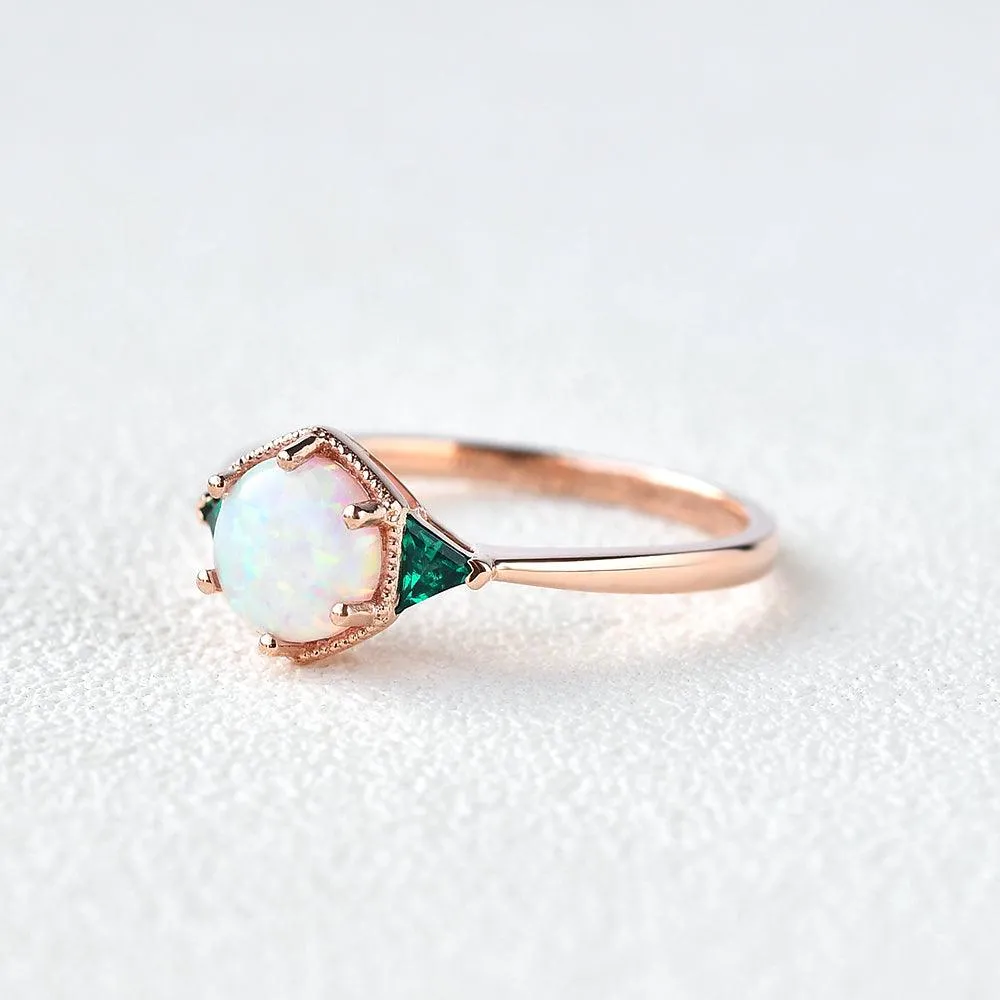 Lab Opal & Emerald Rose Gold Ring