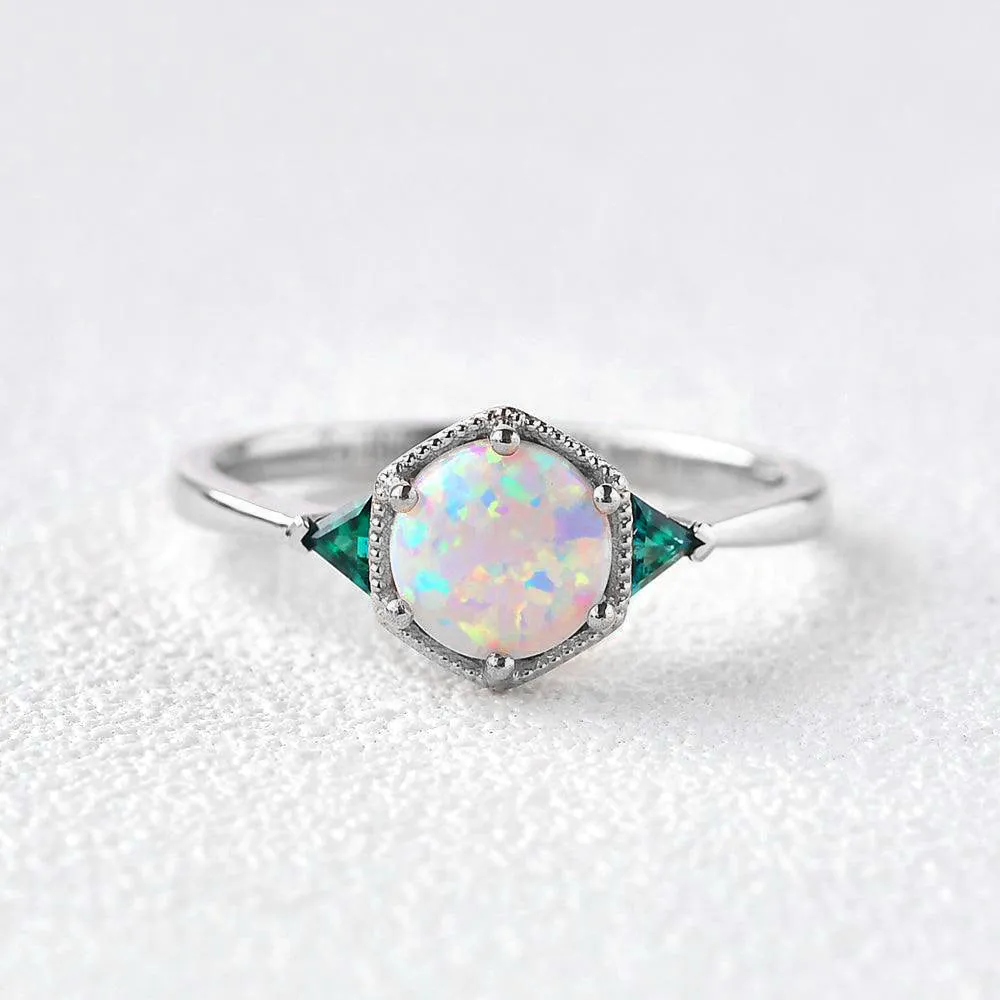 Lab Opal & Emerald Rose Gold Ring