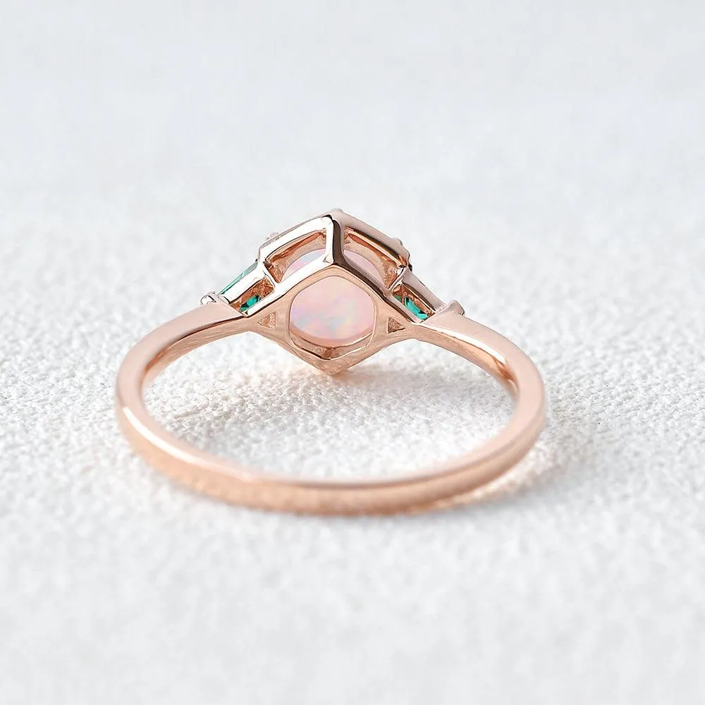 Lab Opal & Emerald Rose Gold Ring