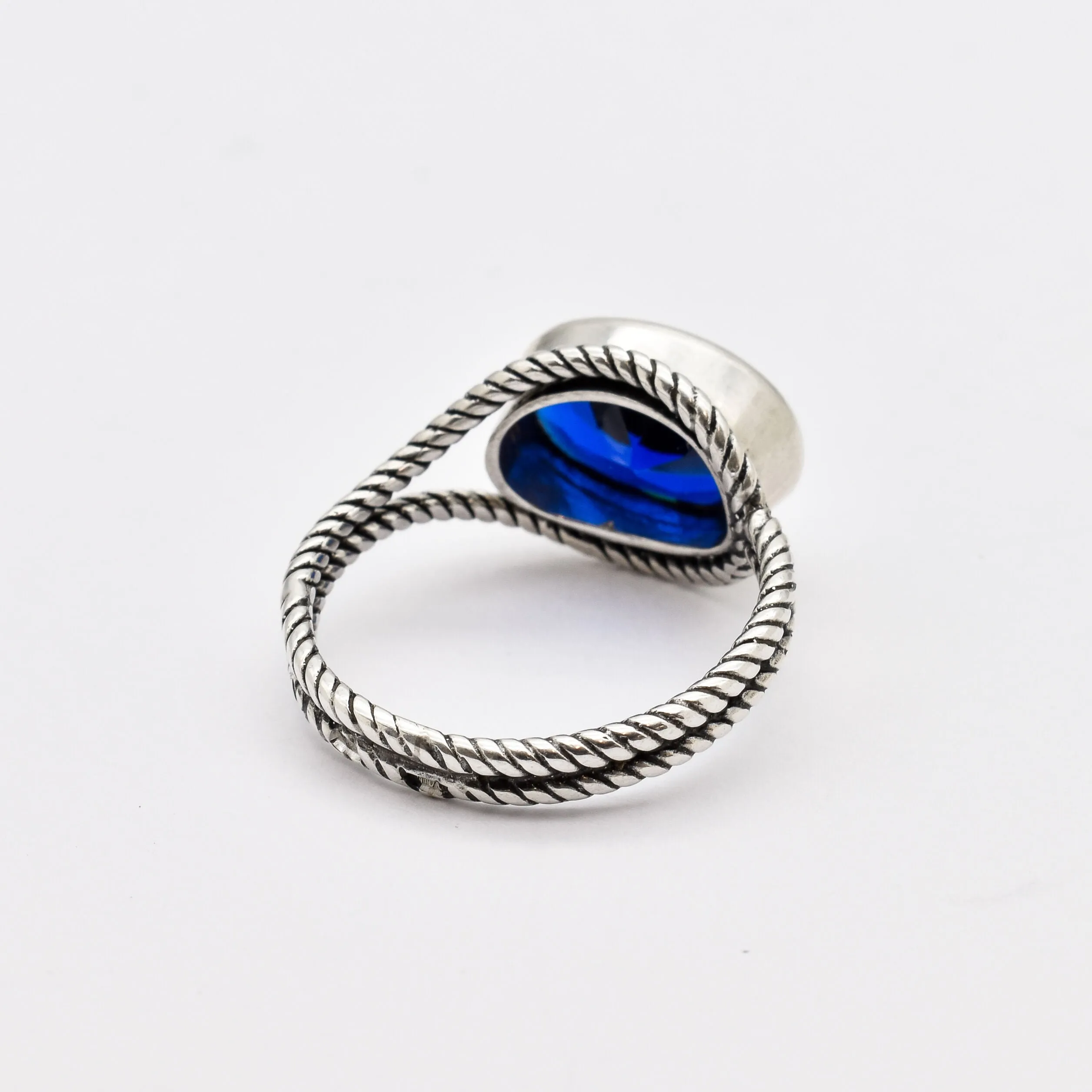 Large Sapphire Ring - Blue Statement Ring - Horizontal Vintage Ring