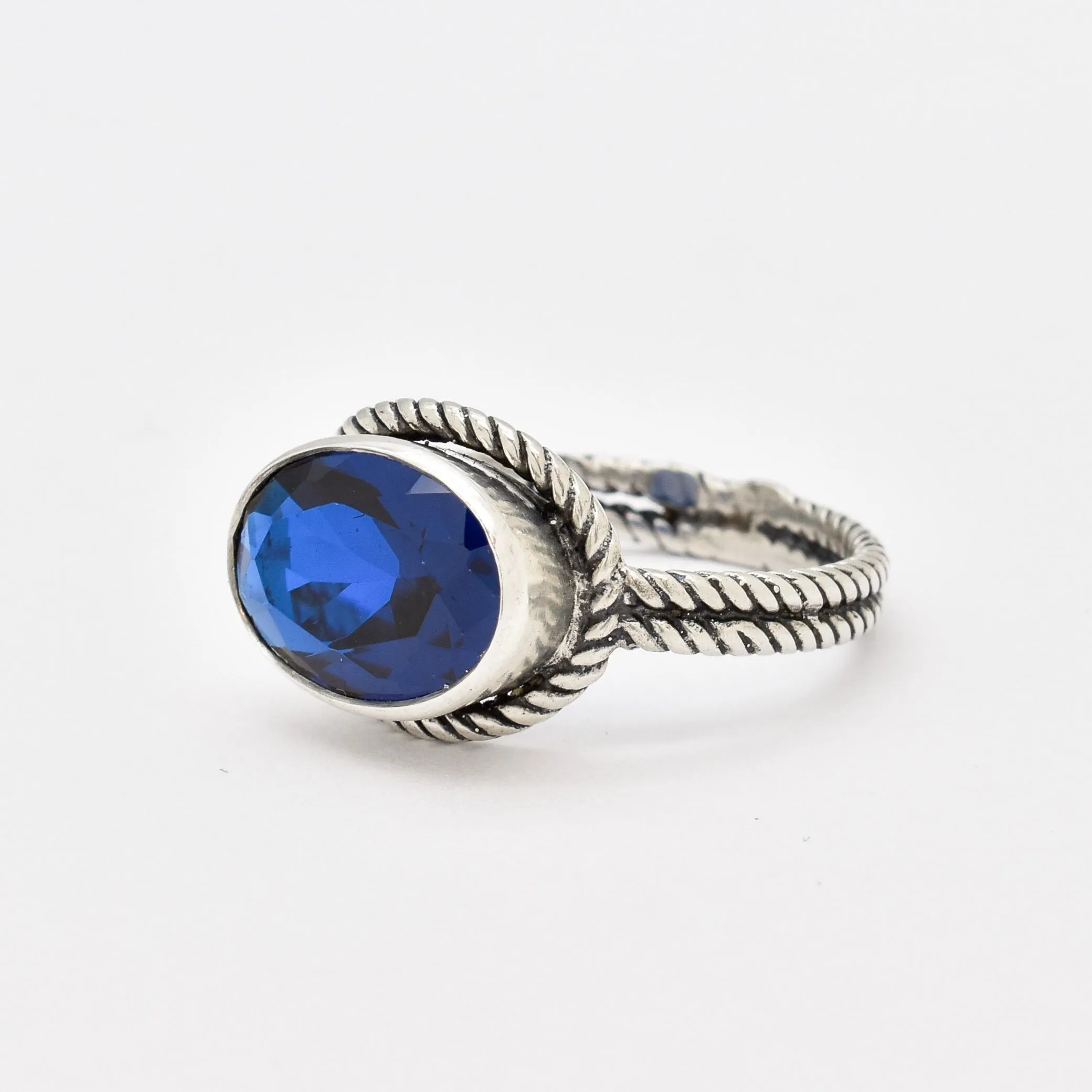 Large Sapphire Ring - Blue Statement Ring - Horizontal Vintage Ring