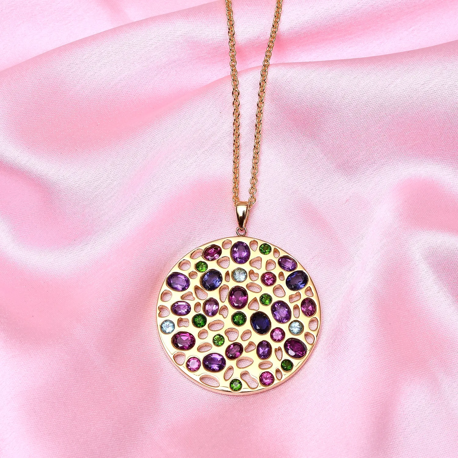 Lattice Disc and Multi Gems Pendant with FREE Chain