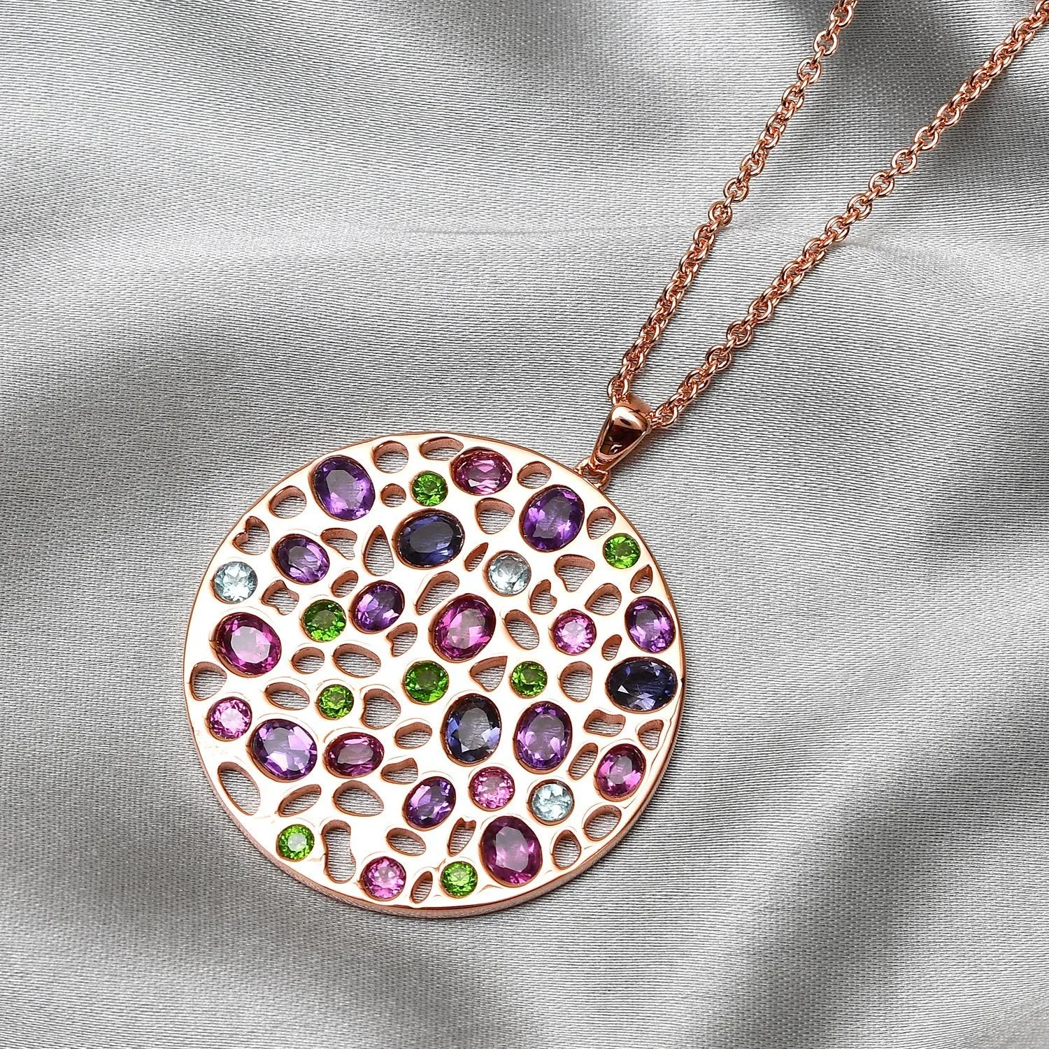 Lattice Disc and Multi Gems Pendant with FREE Chain