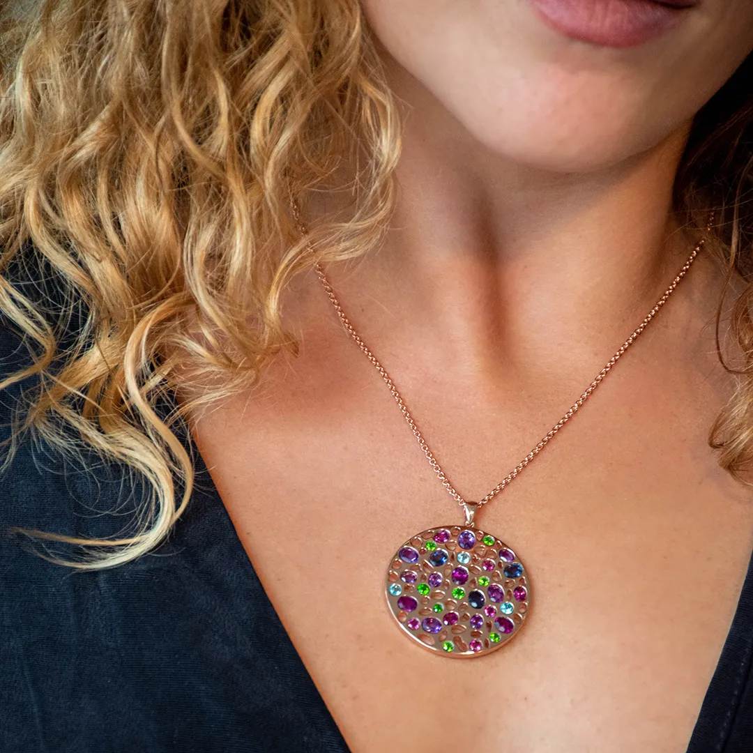 Lattice Disc and Multi Gems Pendant with FREE Chain