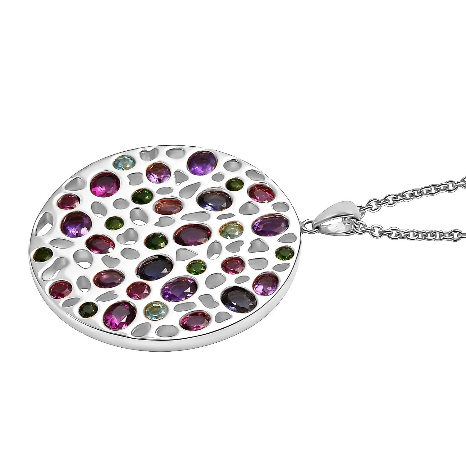 Lattice Disc and Multi Gems Pendant with FREE Chain