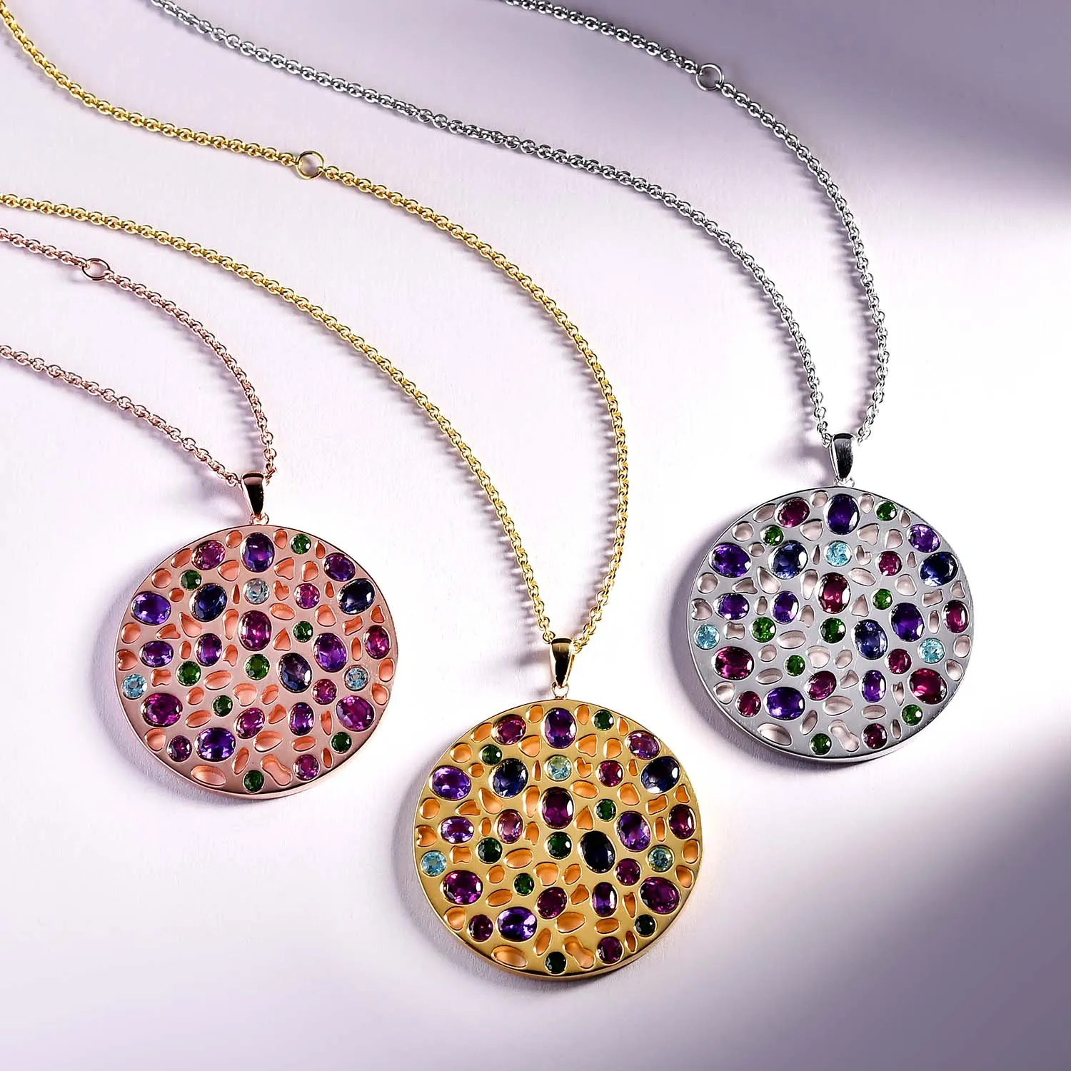 Lattice Disc and Multi Gems Pendant with FREE Chain