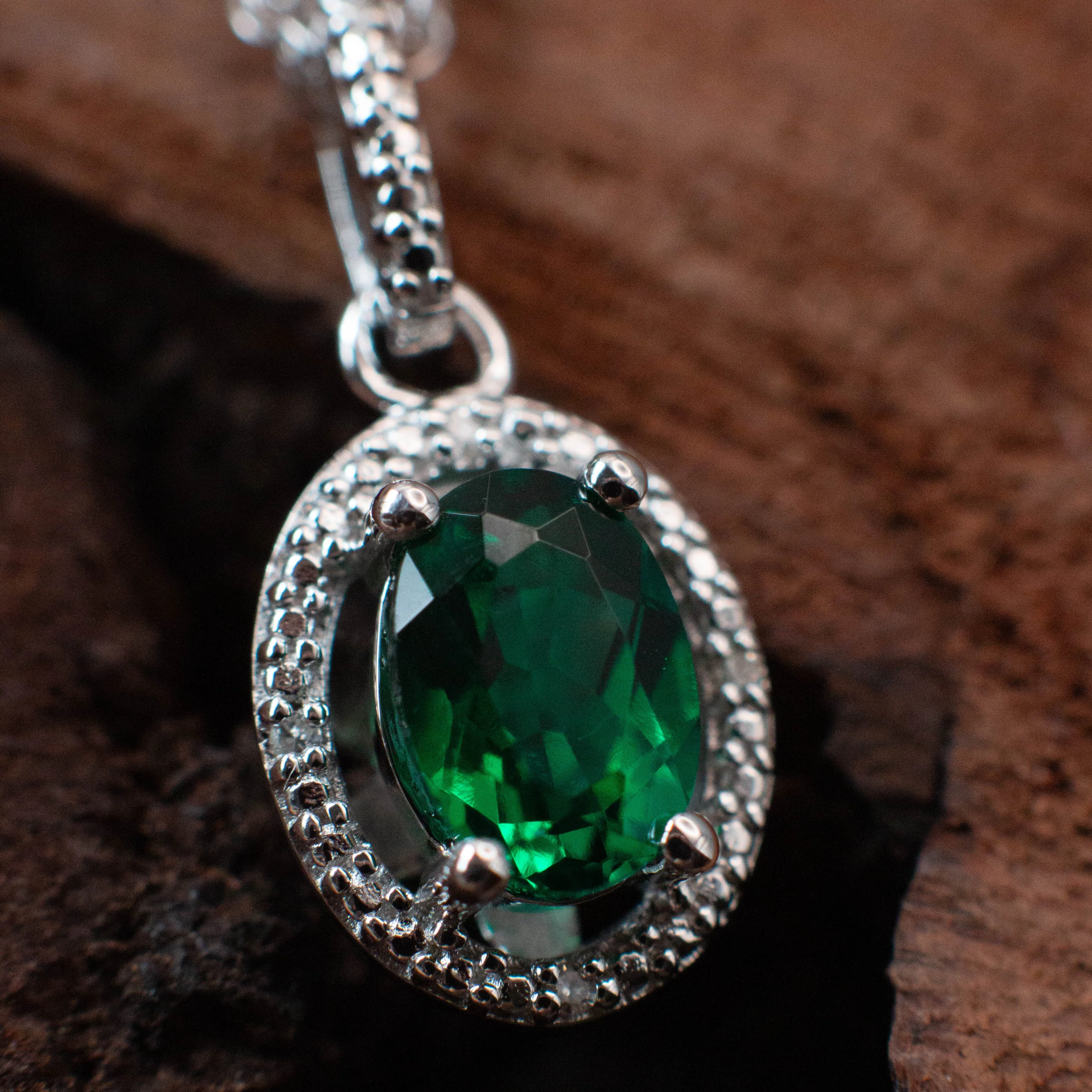 Love and Vitality: Emerald and Diamond Halo Style Necklace