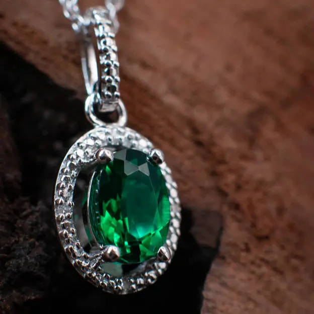 Love and Vitality: Emerald and Diamond Halo Style Necklace