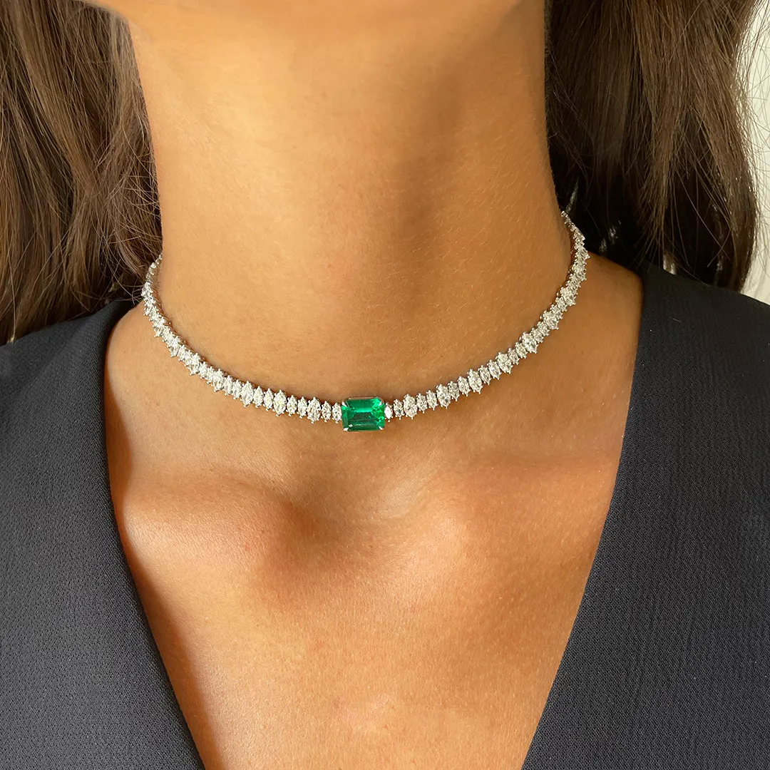 MARQUIS DIAMOND AND COLOMBIAN EMERALD CUT EMERALD CHOKER