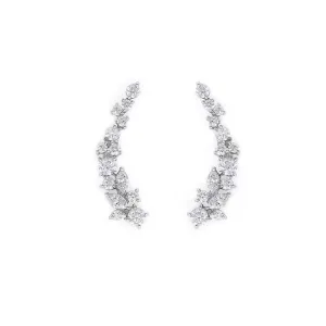 Marquise Cut Diamond and Round Brilliant Cut Diamond Cluster Earrings in White Gold