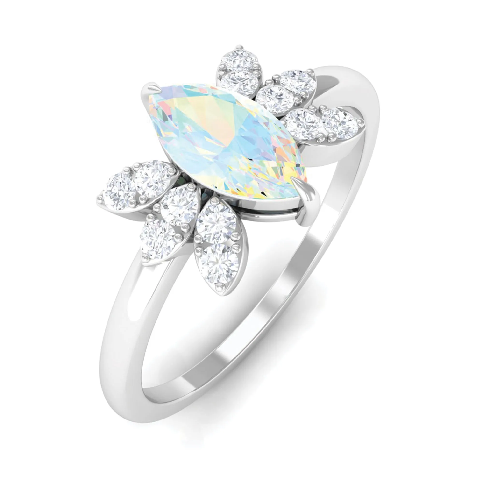 Marquise Ethiopian Opal and Diamond Promise Ring