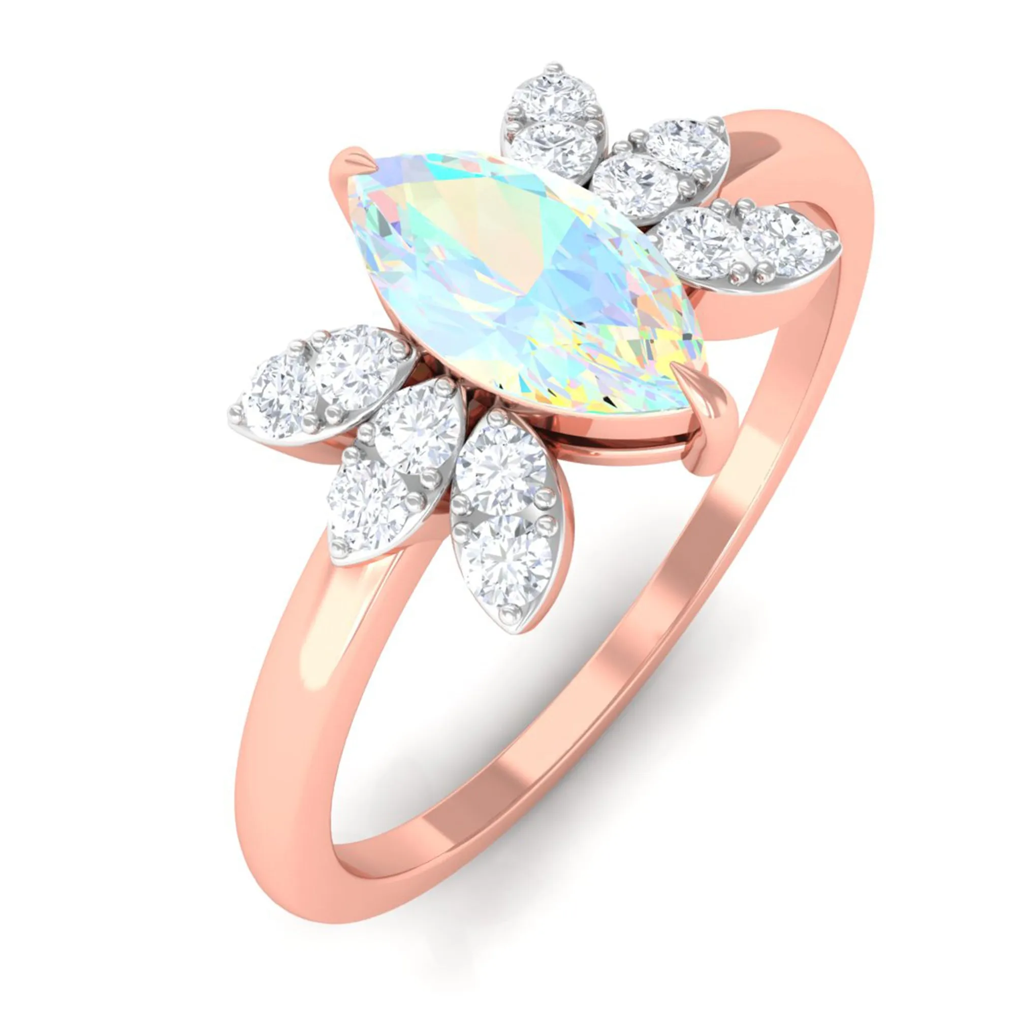 Marquise Ethiopian Opal and Diamond Promise Ring