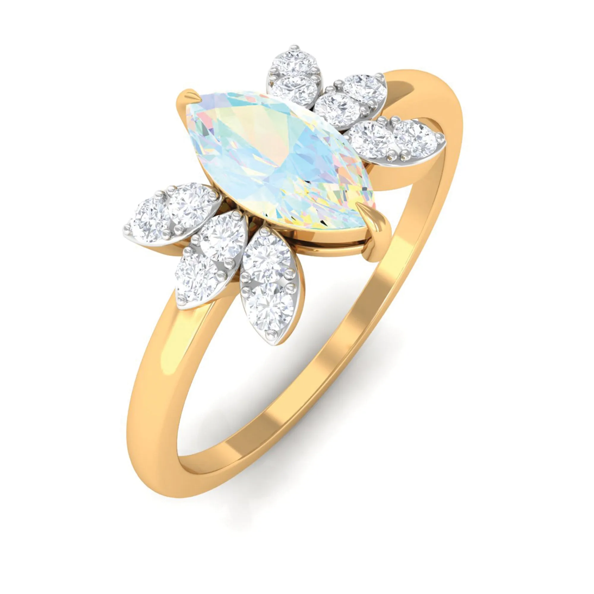 Marquise Ethiopian Opal and Diamond Promise Ring