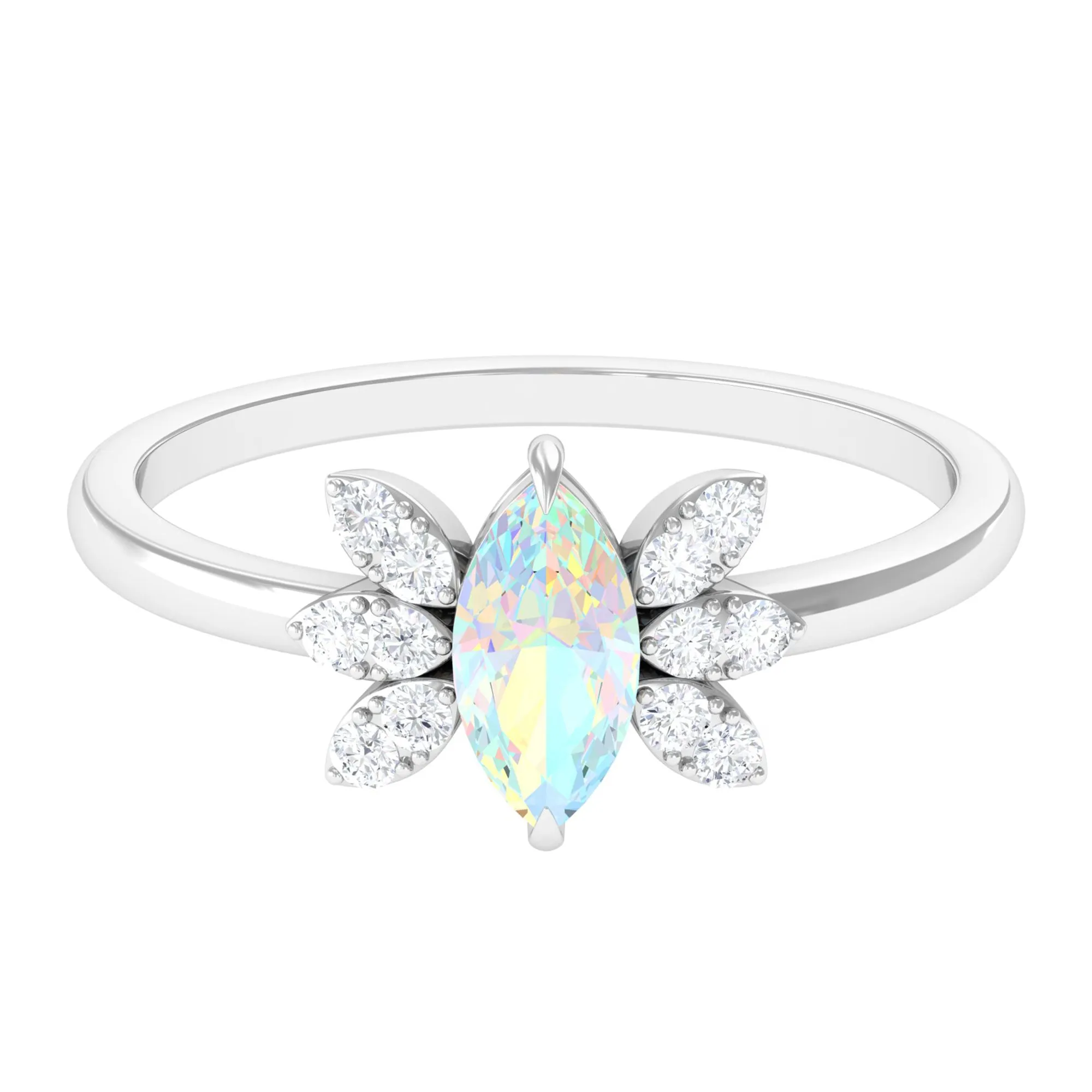 Marquise Ethiopian Opal and Diamond Promise Ring