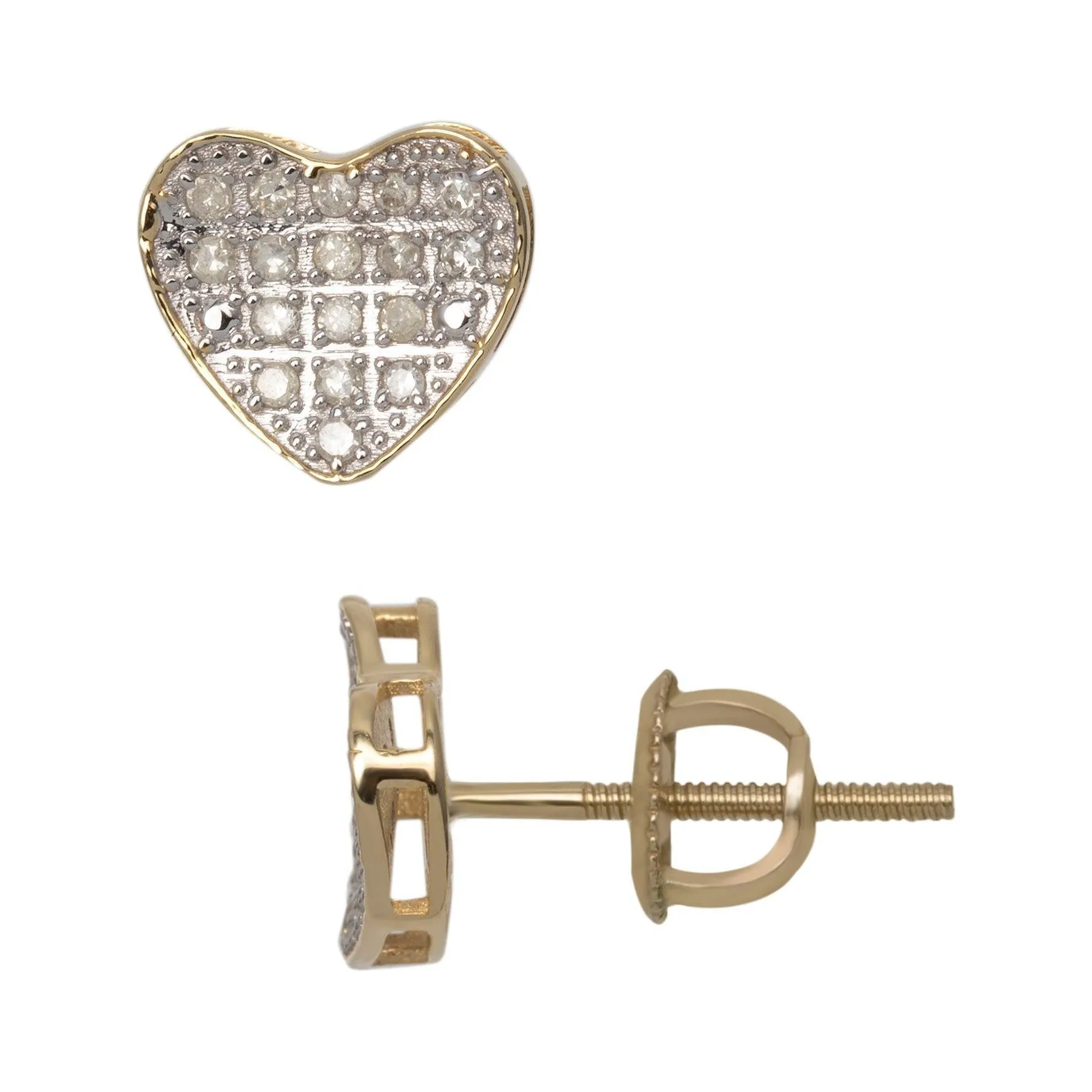 Men's Framed Micro-Pavé Heart Diamond Stud Earrings 0.19ct 10K Yellow Gold