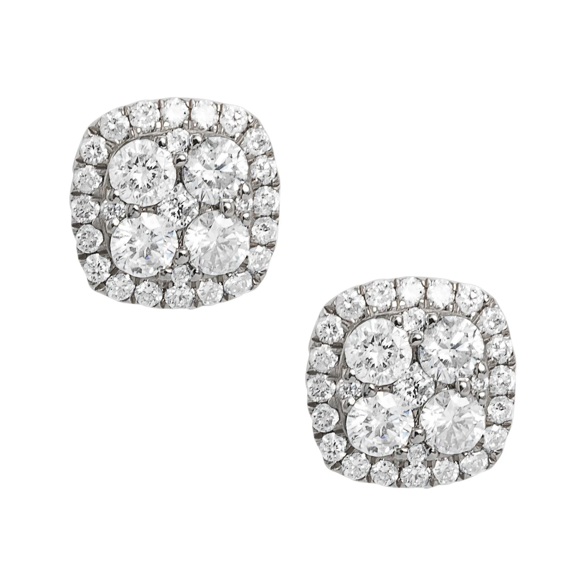 Men's Halo Cluster Diamond Stud Earrings 0.61ct 14K White Gold