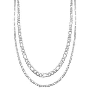 Men's Tarnish Resistant Rhodium Plated Figaro Chain Set