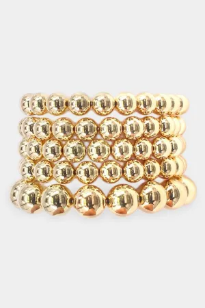 Metallic Bead Stretch Bracelet Set - Gold