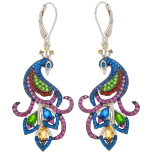 Multi Color Sapphire Sterling Silver Earrings with Accent