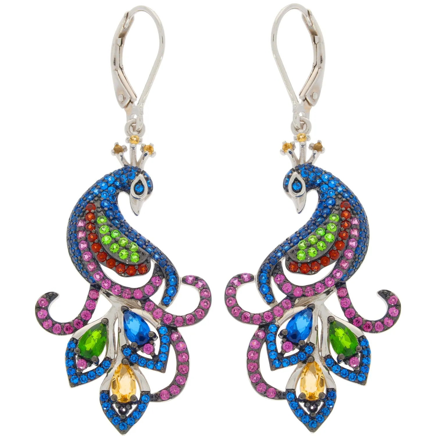 Multi Color Sapphire Sterling Silver Earrings with Accent