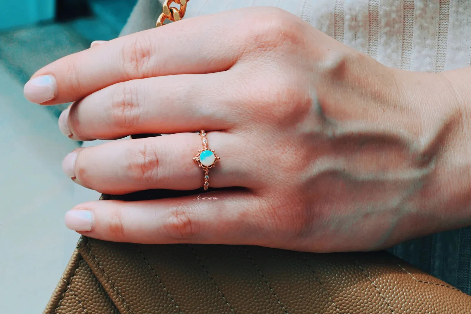 Natural Australian Opal Ring-14K Rose Gold Vermeil