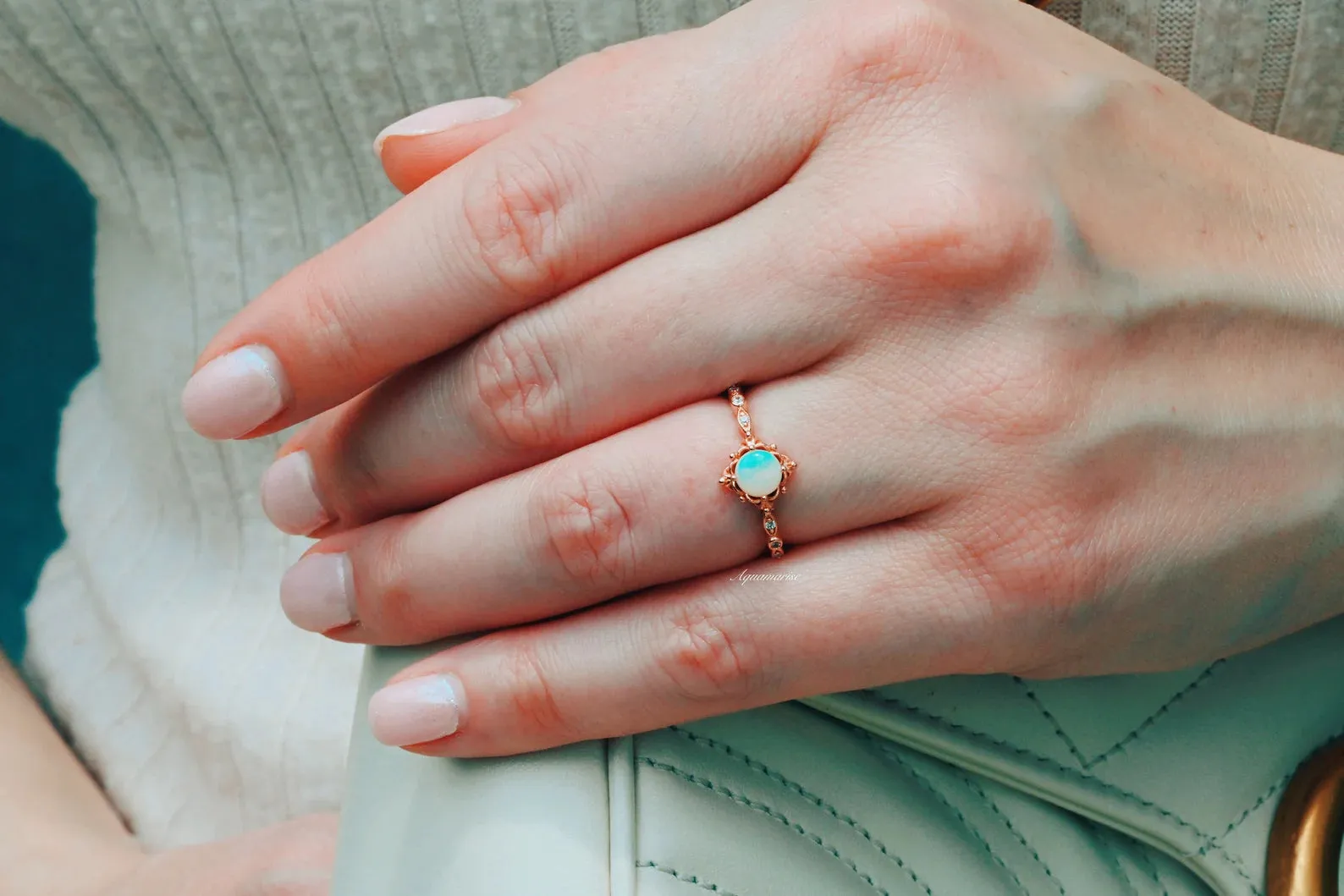 Natural Australian Opal Ring-14K Rose Gold Vermeil