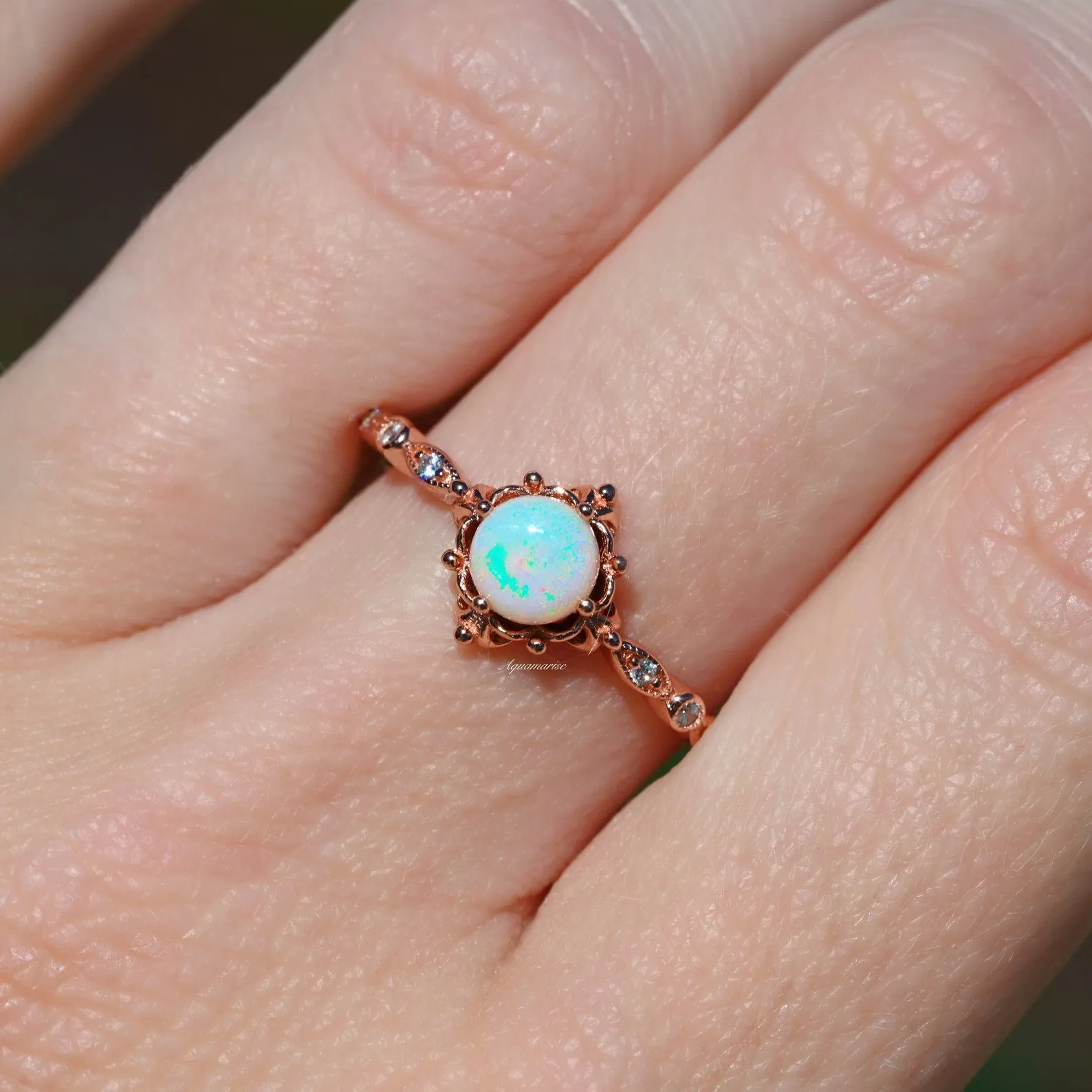 Natural Australian Opal Ring-14K Rose Gold Vermeil