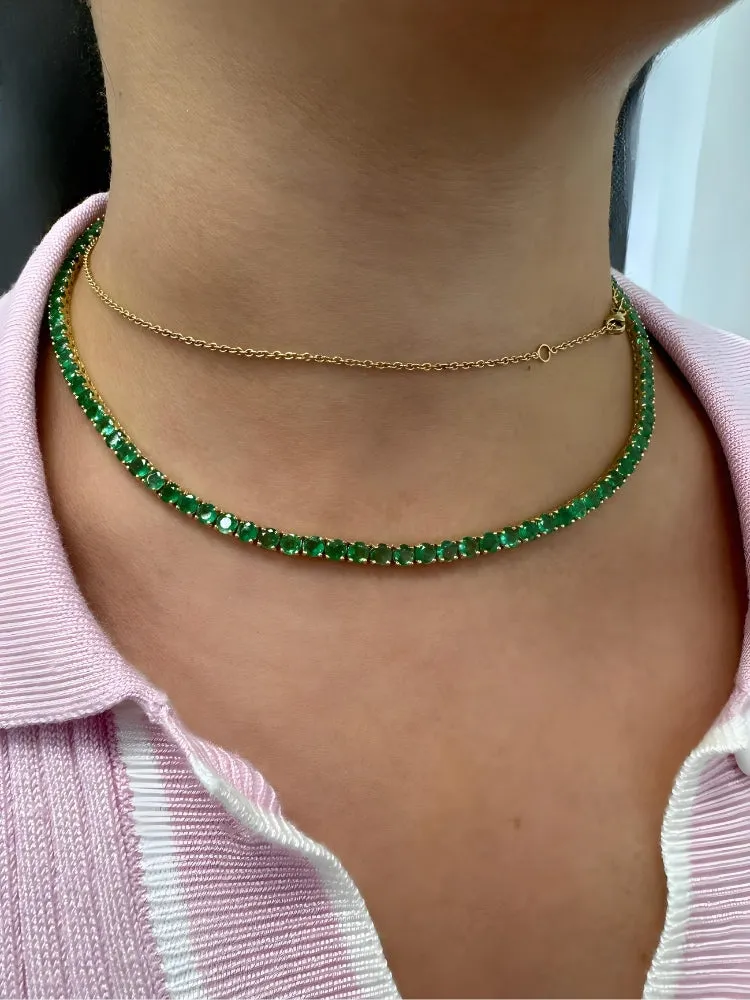 Natural Green Emerald Tennis Necklace