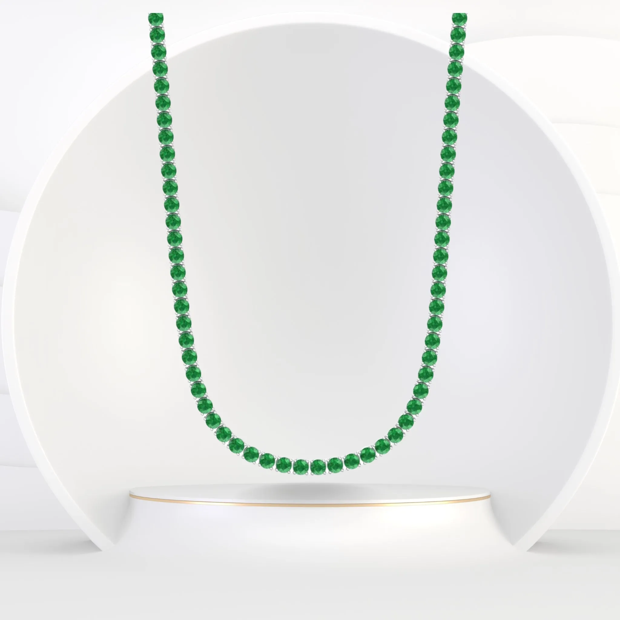 Natural Green Emerald Tennis Necklace