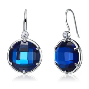 Navy Blue Simulated Sapphire Dangle Sterling 925 Silver Bridal Earrings