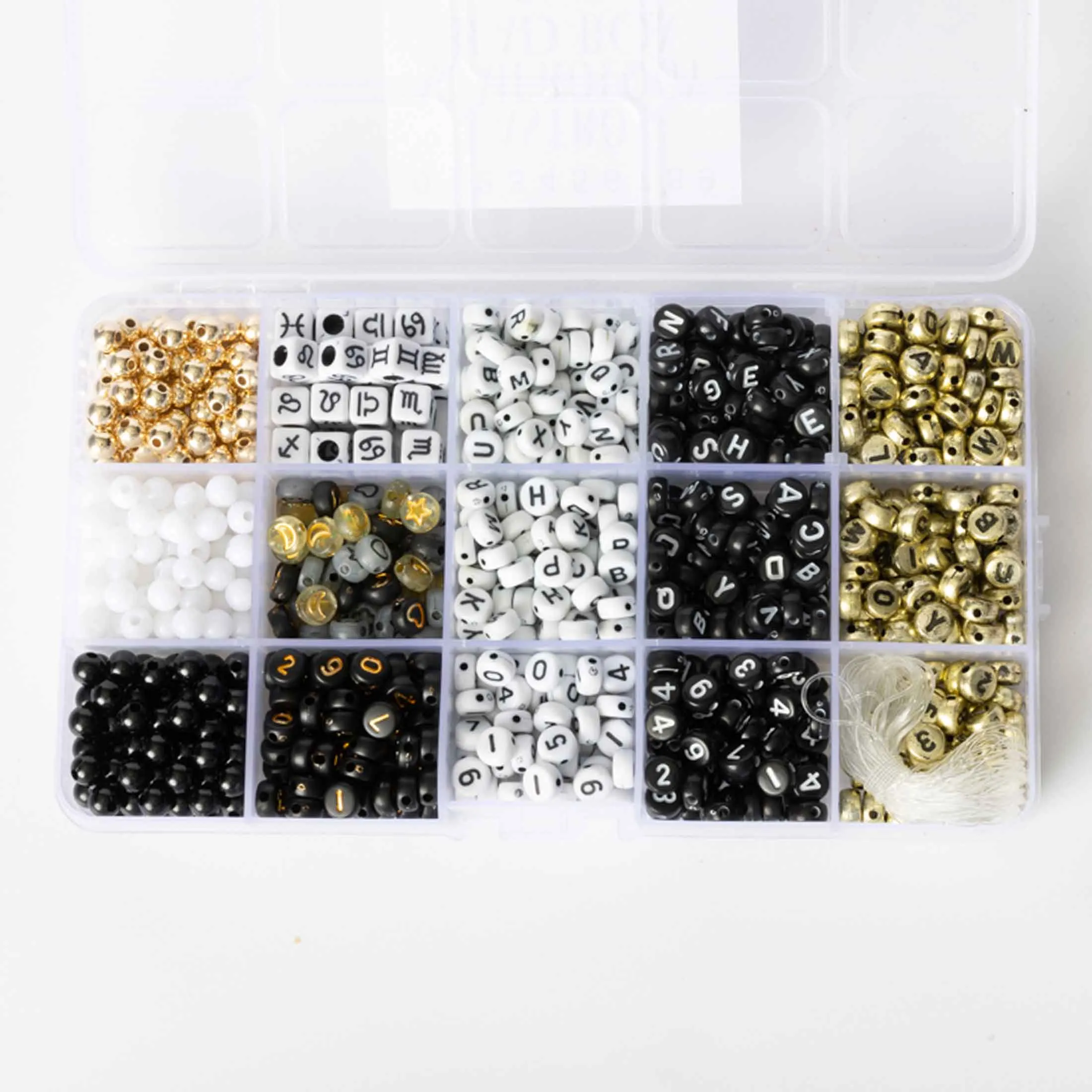 Number Astrology Zodiac Symbol Metallic Gold and Black Letter Bead Kit Box