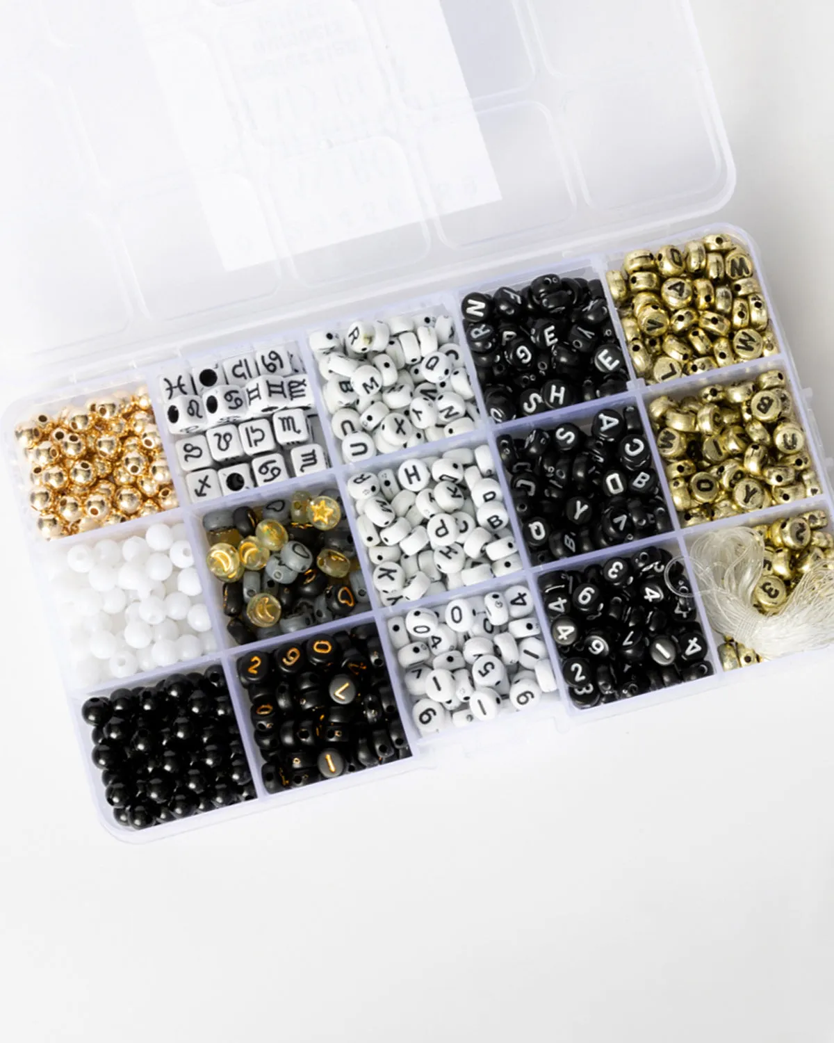 Number Astrology Zodiac Symbol Metallic Gold and Black Letter Bead Kit Box