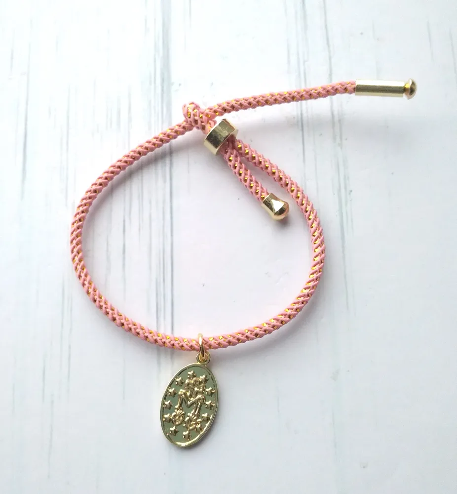 Olivia 2 Miraculous Medal Metallic Cord Slider Bracelet