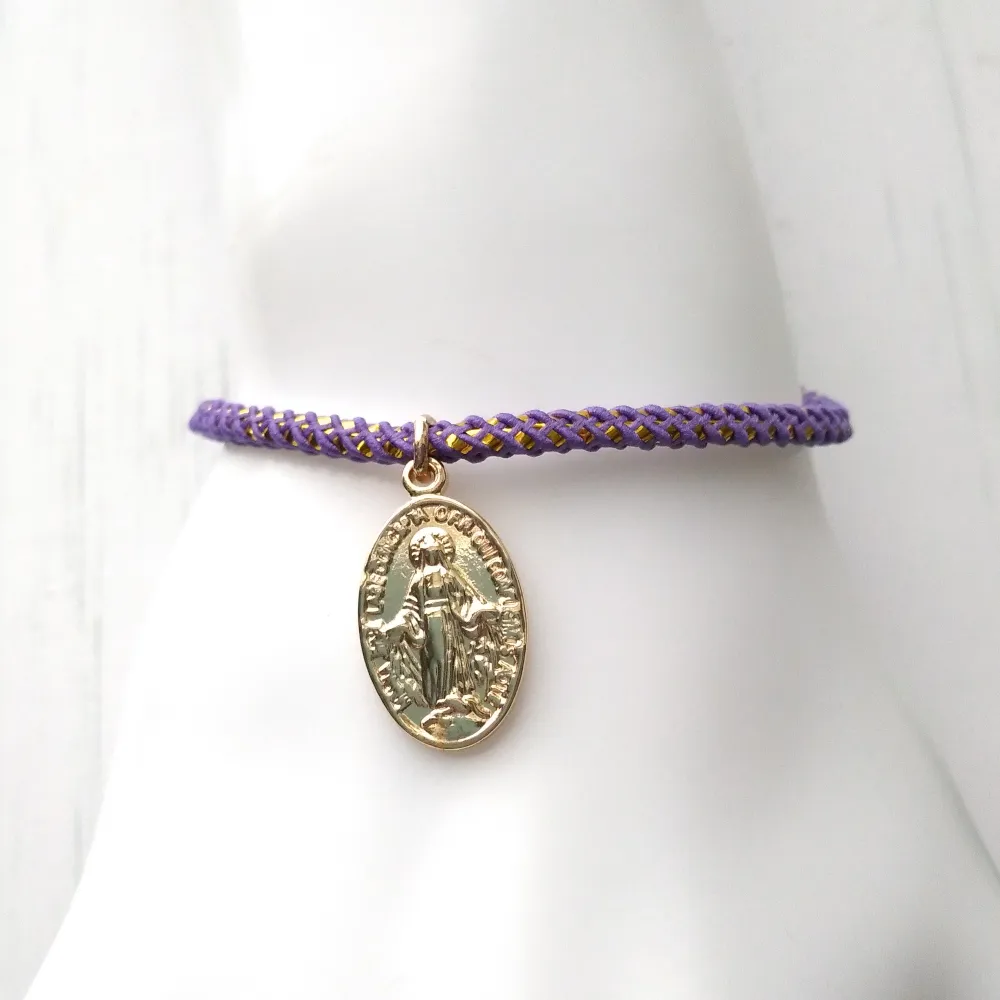 Olivia 2 Miraculous Medal Metallic Cord Slider Bracelet