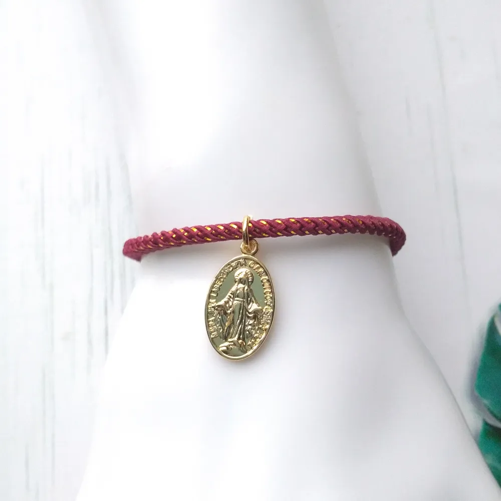 Olivia 2 Miraculous Medal Metallic Cord Slider Bracelet