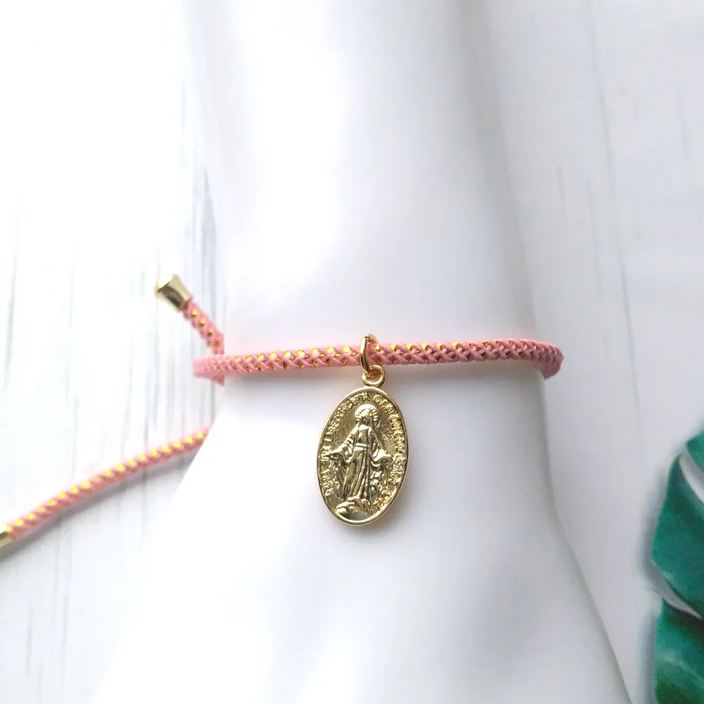 Olivia 2 Miraculous Medal Metallic Cord Slider Bracelet